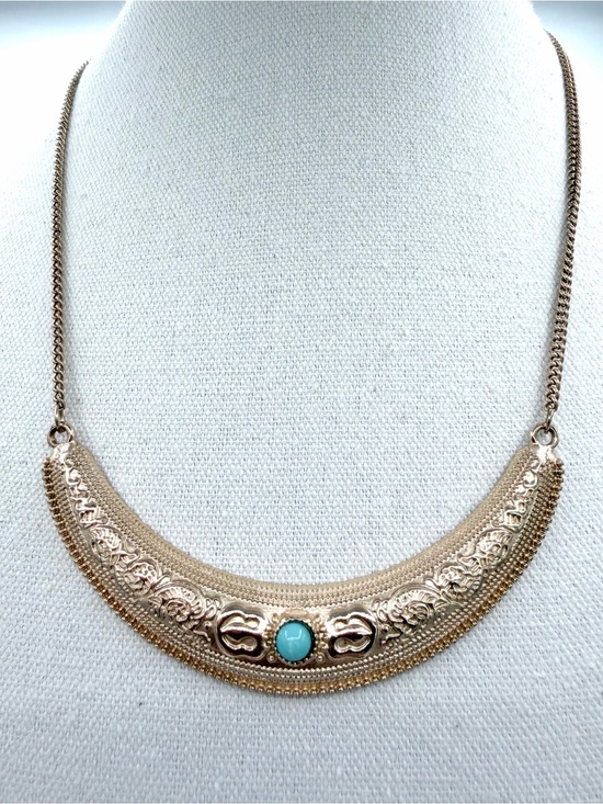 unbranded Jewelry - Southwestern Crescent Collar Bib Gold-Tone Necklace Turquoise-Color Cabochon